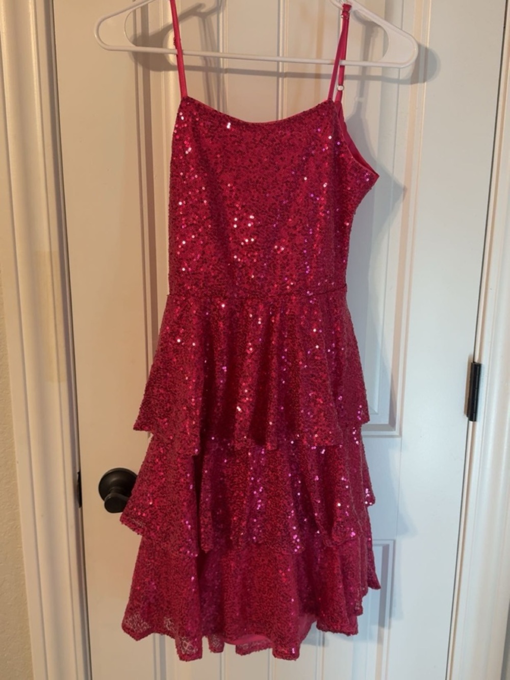 Girls' Fuchsia Sequin Tiered Party Dress
